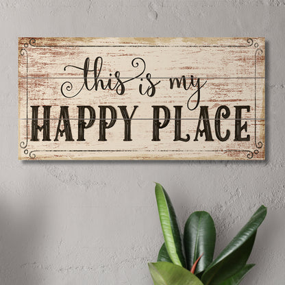 Highland Home My Happy Place Decorative Pallet Wood Sign 12" x 6" Made in the USA Wire Hanger Included that Doubles as an Easel