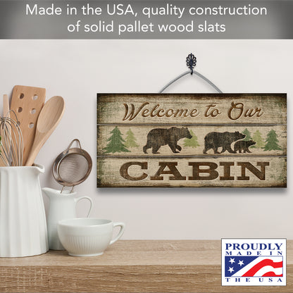 CounterArt Welcome To Our Cabin Decorative Slatted Pallet Wood Sign 12" by 6" Made in the USA