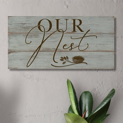 Highland Home Our Nest Decorative Pallet Wood Sign 12" x 6" Made in the USA Wire Hanger Included Which Doubles as an Easel