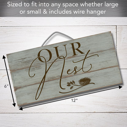 Highland Home Our Nest Decorative Pallet Wood Sign 12" x 6" Made in the USA Wire Hanger Included Which Doubles as an Easel