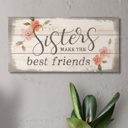 Highland Home Sisters Make The Best Friends Decorative Pallet Wood Sign 12" x 6" Made in the USA Wire Hanger Included that Doubles as an Easel