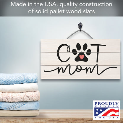 CounterArt Cat Mom Decorative Slatted Pallet Wood Sign 12" by 6" Made in the USA