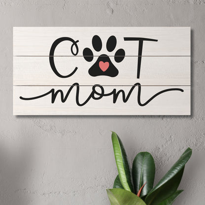 CounterArt Cat Mom Decorative Slatted Pallet Wood Sign 12" by 6" Made in the USA