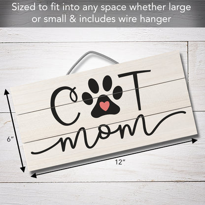 CounterArt Cat Mom Decorative Slatted Pallet Wood Sign 12" by 6" Made in the USA