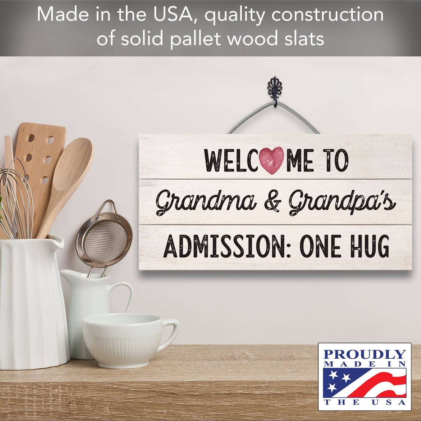 CounterArt Welcome To Grandmas Decorative Slatted Pallet Wood Sign 12" by 6" Made in the USA
