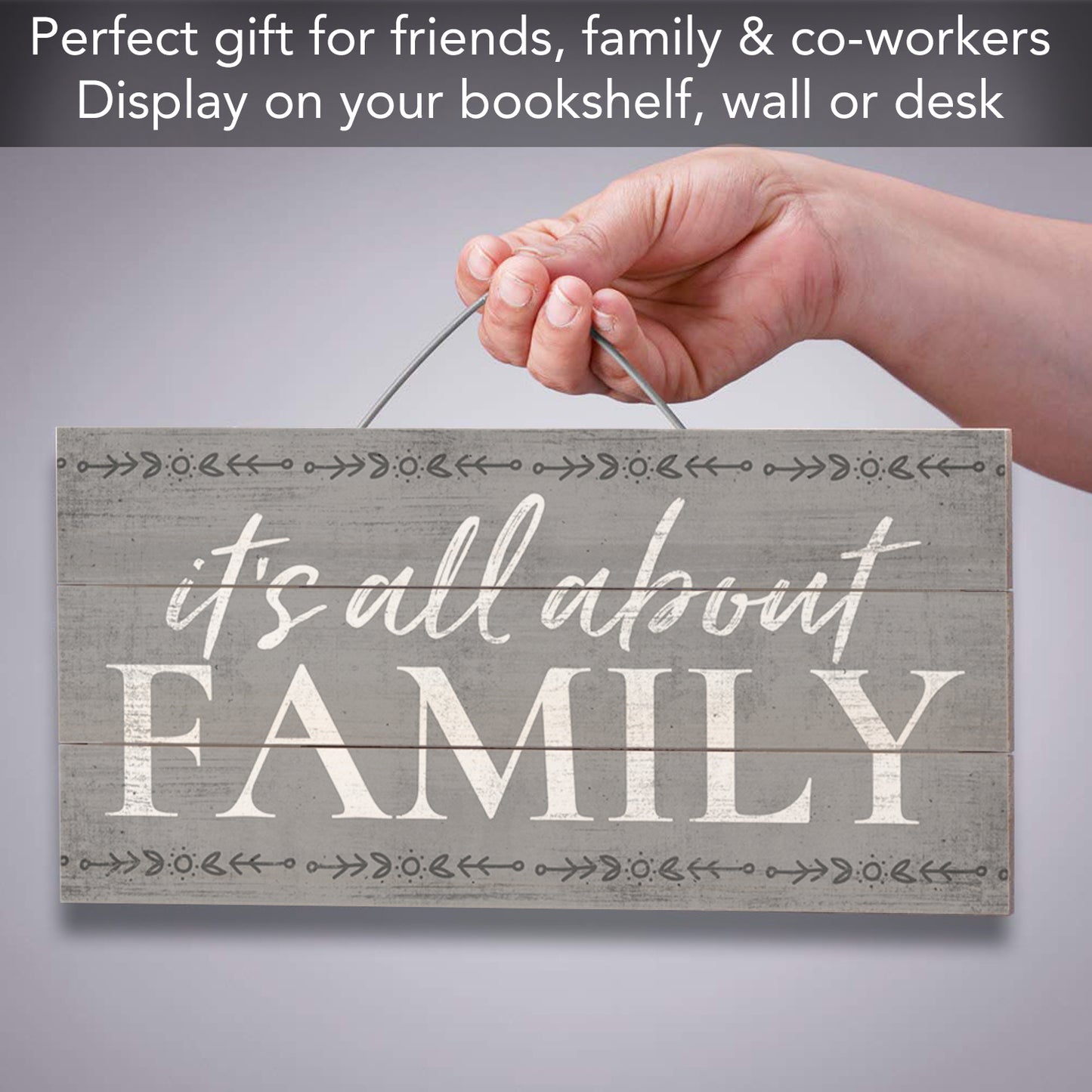 Highland Home All About Family Decorative Slatted Pallet Wood Sign 12" x 6" Made in The USA