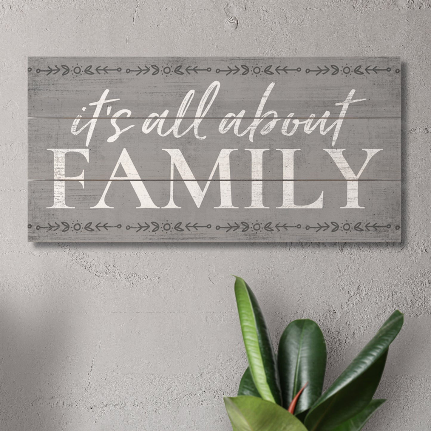 Highland Home All About Family Decorative Slatted Pallet Wood Sign 12" x 6" Made in The USA