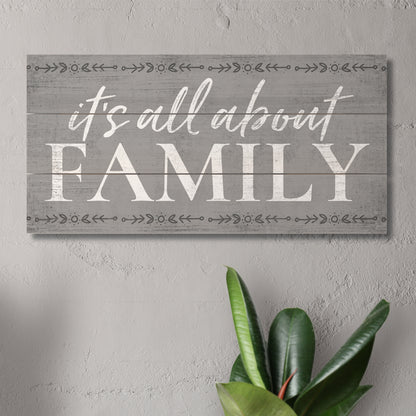 Highland Home All About Family Decorative Slatted Pallet Wood Sign 12" x 6" Made in The USA