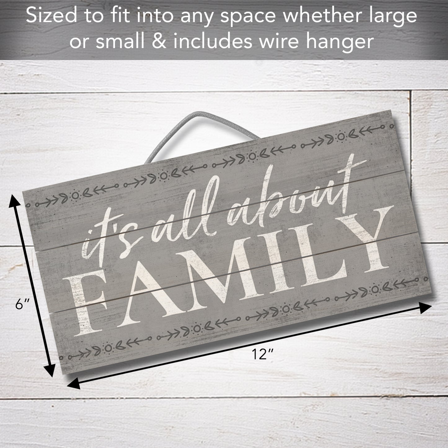 Highland Home All About Family Decorative Slatted Pallet Wood Sign 12" x 6" Made in The USA