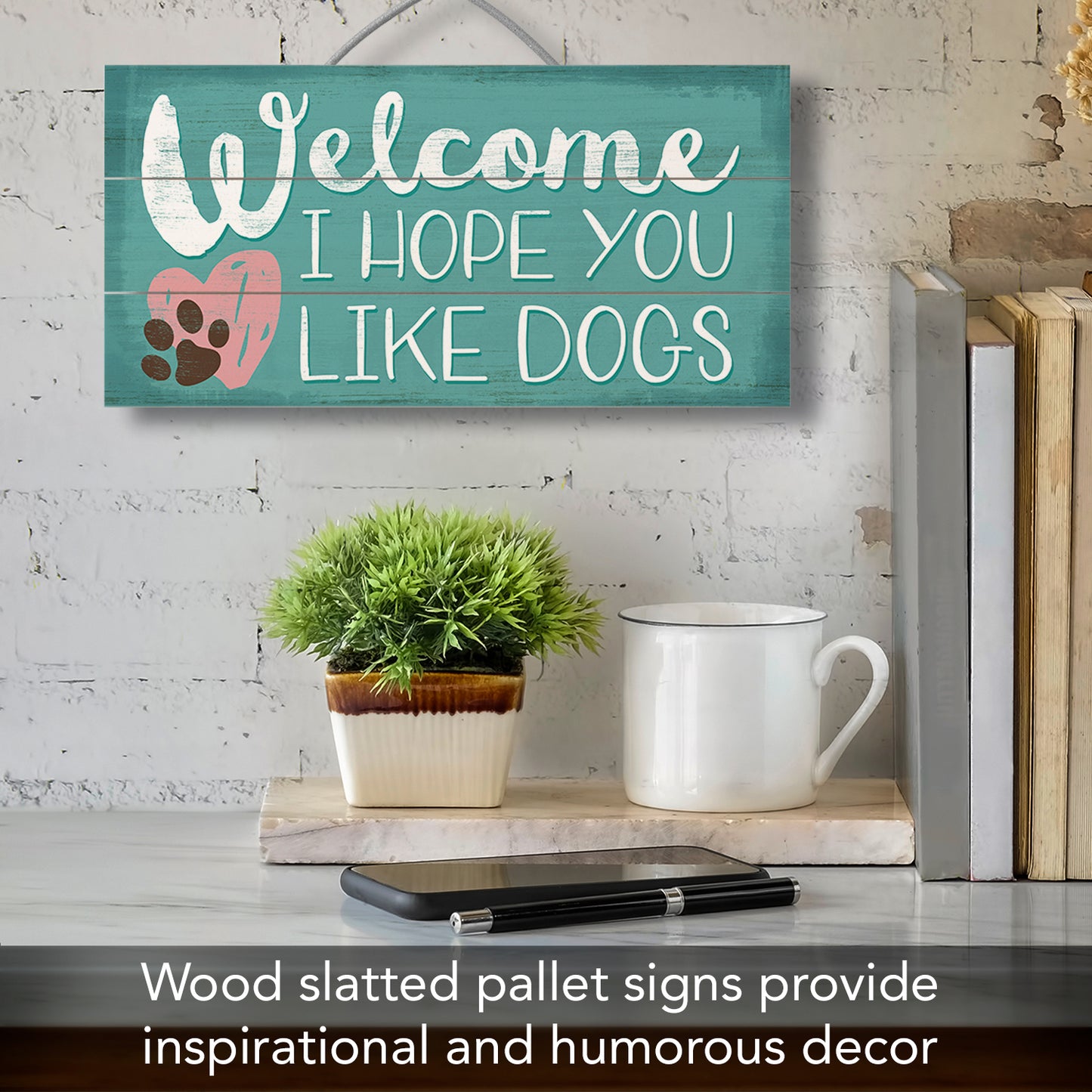CounterArt Welcome Hope You Like Dogs Decorative Slatted Pallet Wood Sign 12" x 6" Made in the USA