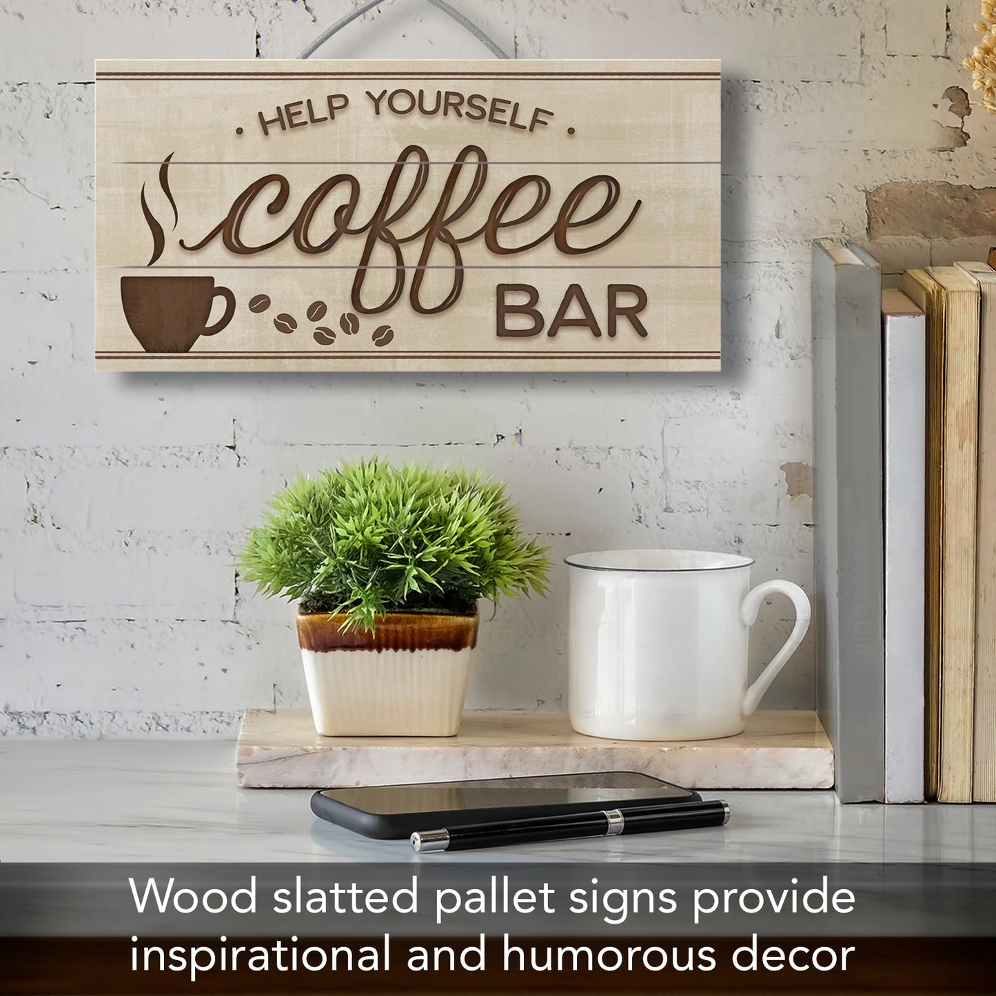 CounterArt Coffee Bar Decorative Slatted Pallet Wood Sign 12" by 6" Made in the USA