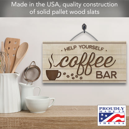 CounterArt Coffee Bar Decorative Slatted Pallet Wood Sign 12" by 6" Made in the USA