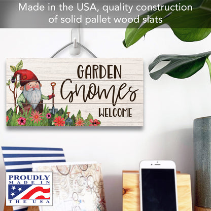 CounterArt Garden Gnomes Decorative Slatted Pallet Wood Sign 12" by 6" Made in the USA