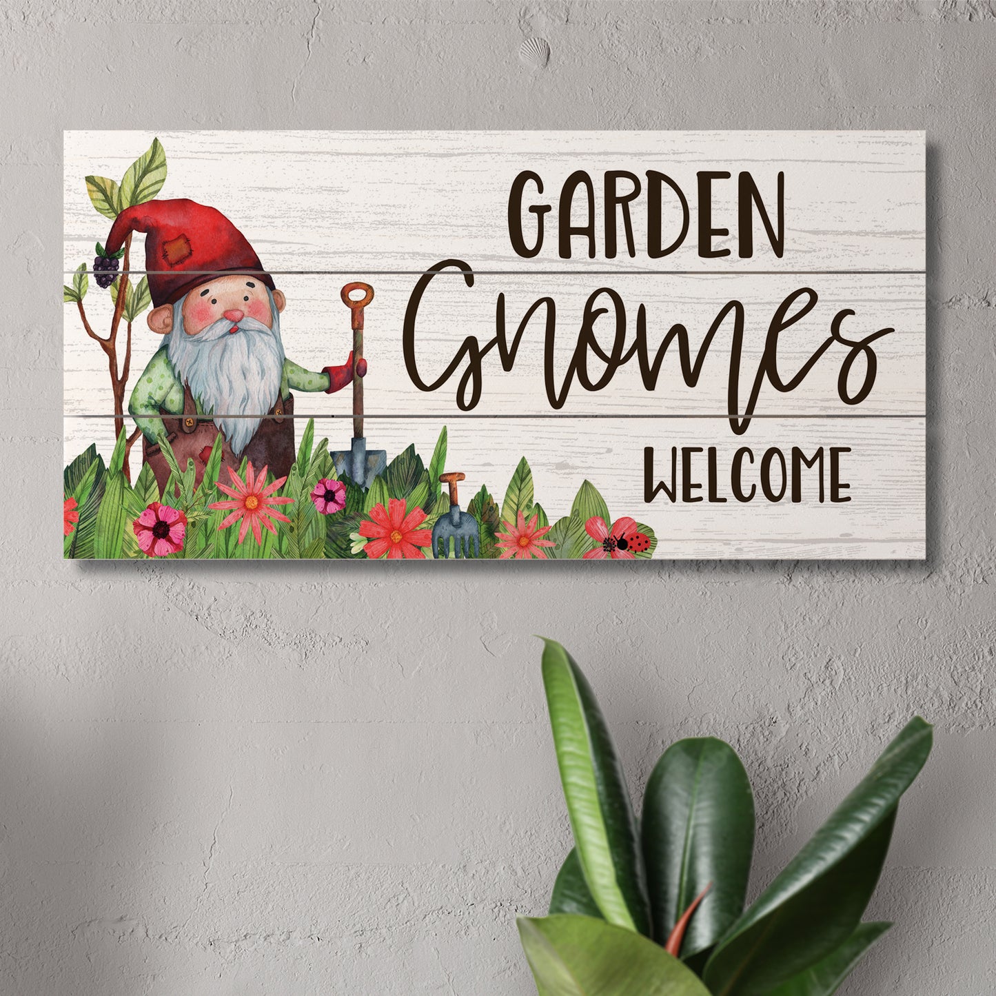 CounterArt Garden Gnomes Decorative Slatted Pallet Wood Sign 12" by 6" Made in the USA