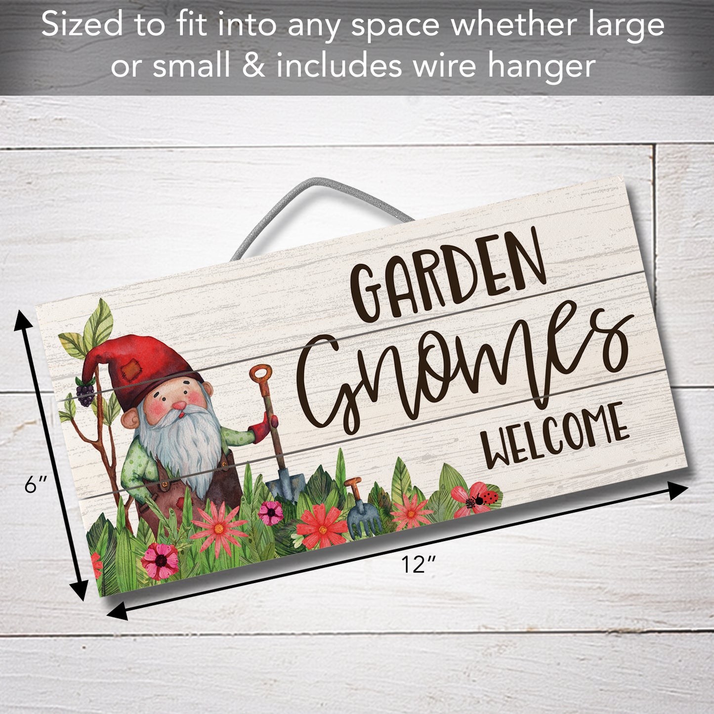 CounterArt Garden Gnomes Decorative Slatted Pallet Wood Sign 12" by 6" Made in the USA