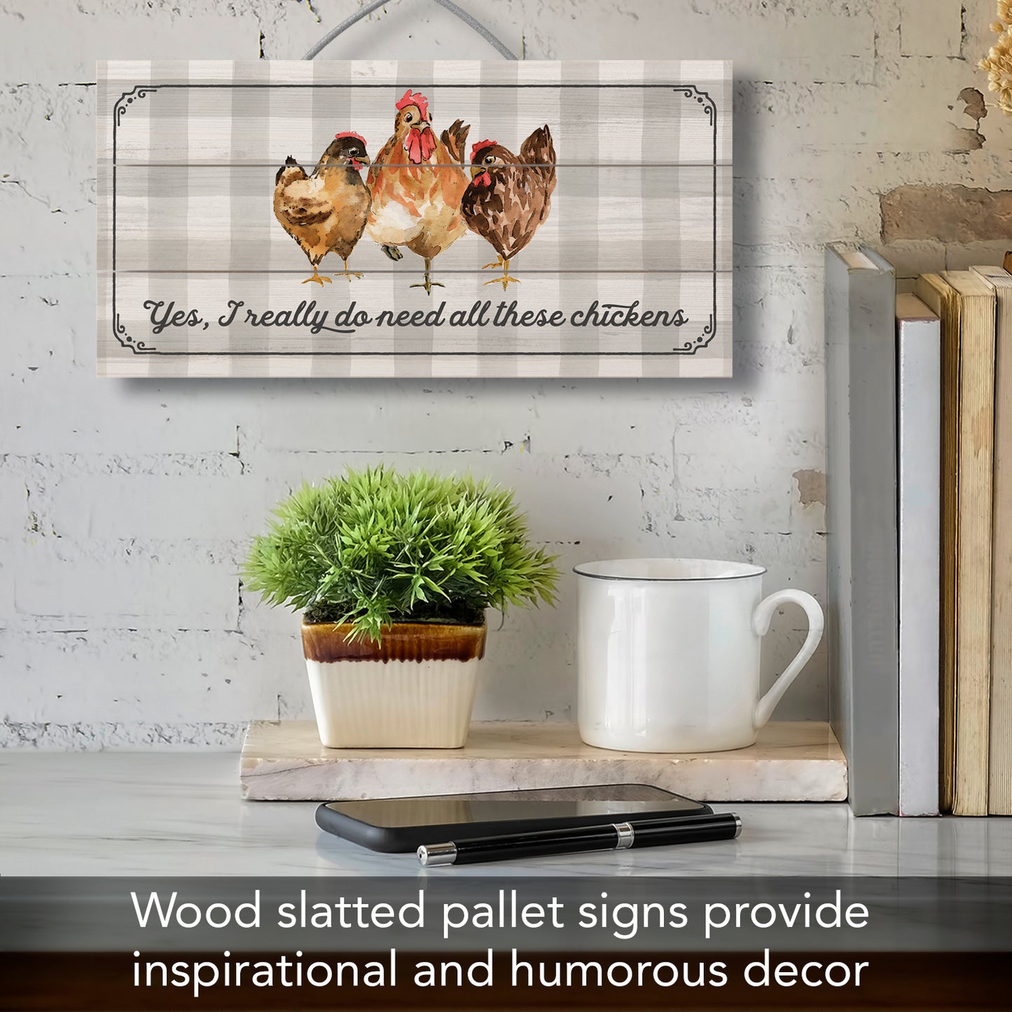 CounterArt All These Chickens Decorative Slatted Pallet Wood Sign 12" by 6" Made in the USA