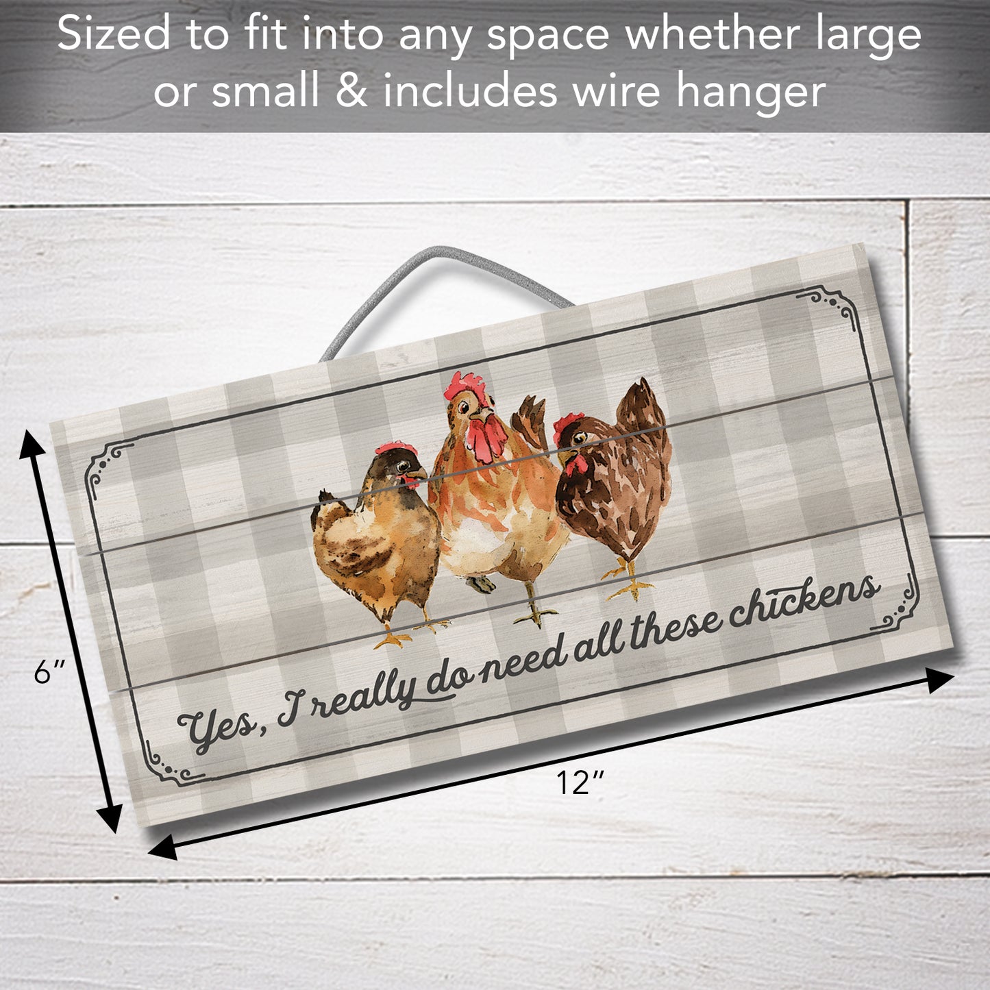 CounterArt All These Chickens Decorative Slatted Pallet Wood Sign 12" by 6" Made in the USA
