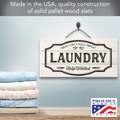 CounterArt Laundry Decorative Slatted Pallet Wood Sign 12" by 6" Made in the USA