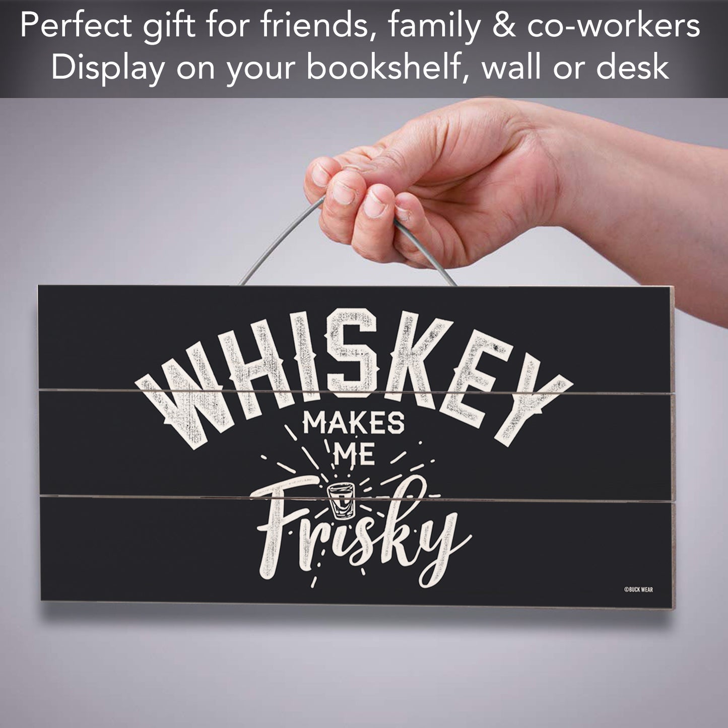 CounterArt Frisky Decorative Slatted Pallet Wood Sign 12" by 6" Features Wire Hanger That Doubles As An Easel