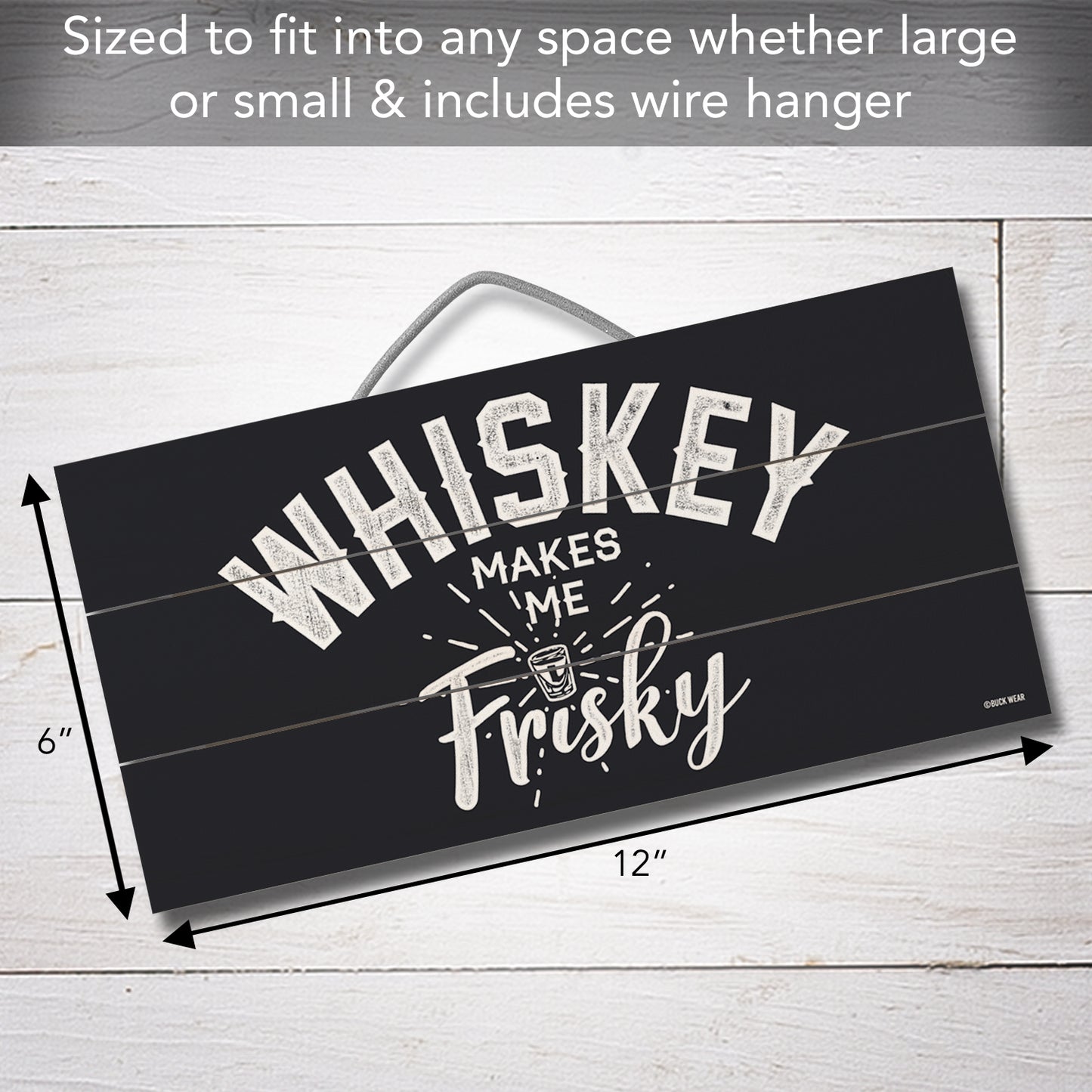 CounterArt Frisky Decorative Slatted Pallet Wood Sign 12" by 6" Features Wire Hanger That Doubles As An Easel
