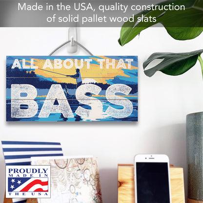 CounterArt That Bass Decorative Slatted Pallet Wood Sign 12" by 6" Features Wire Hanger That Doubles As An Easel