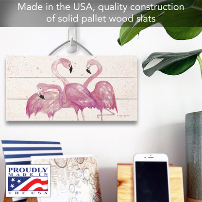 CounterArt Fabulous Flamingos Decorative Slatted Pallet Wood Sign 12" by 6" Features Wire That Doubles As An Easel