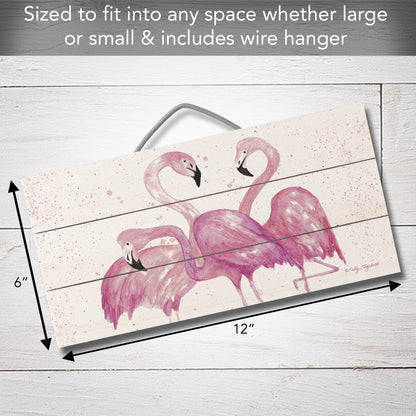 CounterArt Fabulous Flamingos Decorative Slatted Pallet Wood Sign 12" by 6" Features Wire That Doubles As An Easel