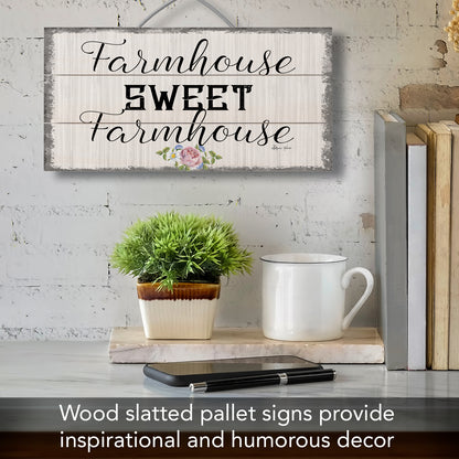Highland Home Farmhouse Decorative Slatted Pallet Wood Sign 12" by 6" Features Wire Hanger That Doubles As An Easel