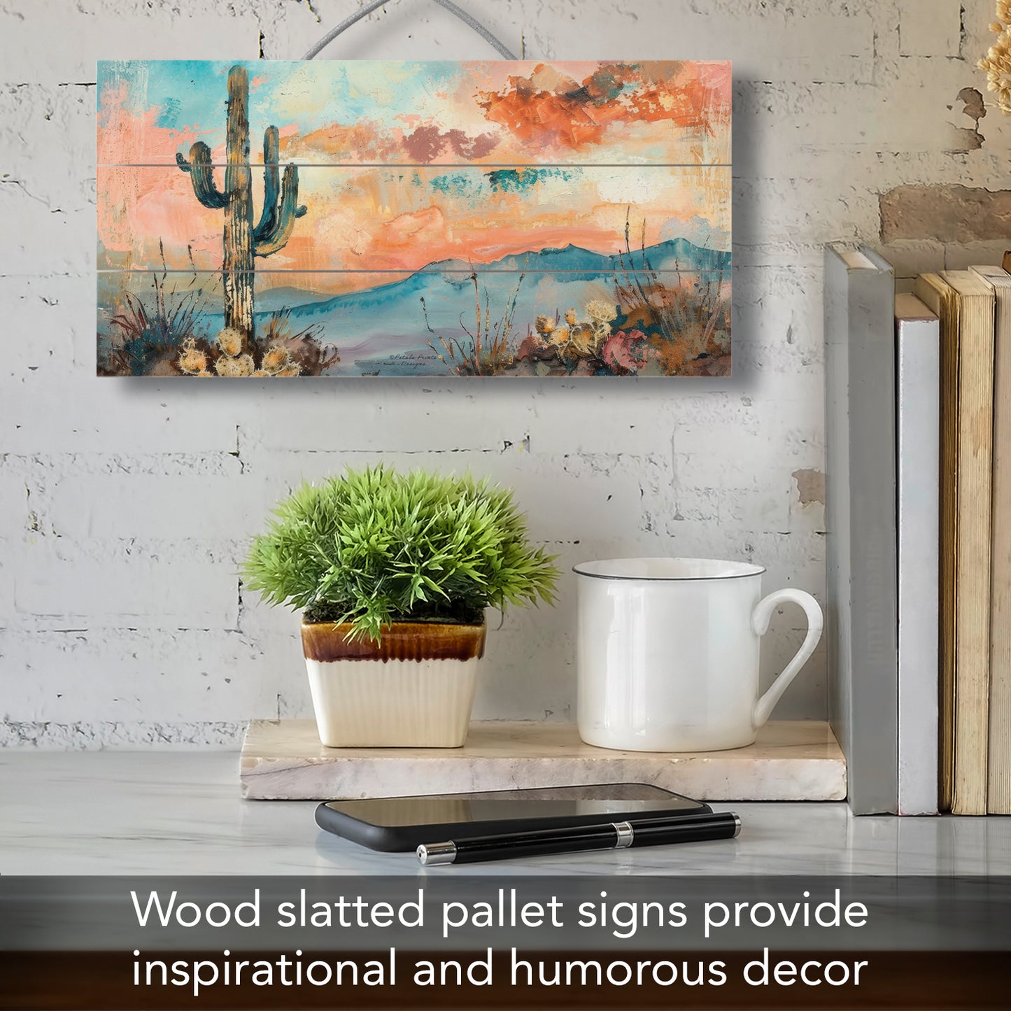 Highland Home Desert Dream Decorative Slatted Pallet Wood Sign 12" by 6" Features Wire Hanger That Doubles As An Easel