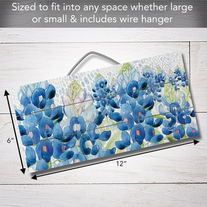Highland Home Bluebonnet Field Decorative Slatted Pallet Wood Sign 12" by 6" Features Wire Hanger That Doubles As An Easel