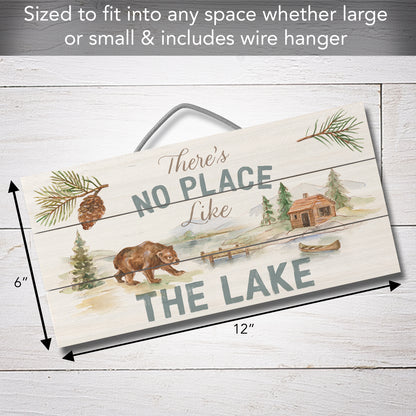 Rustic Lake Decorative Slatted Pallet Wood Sign 12" by 6" Wire Hanger Doubles as an Easel