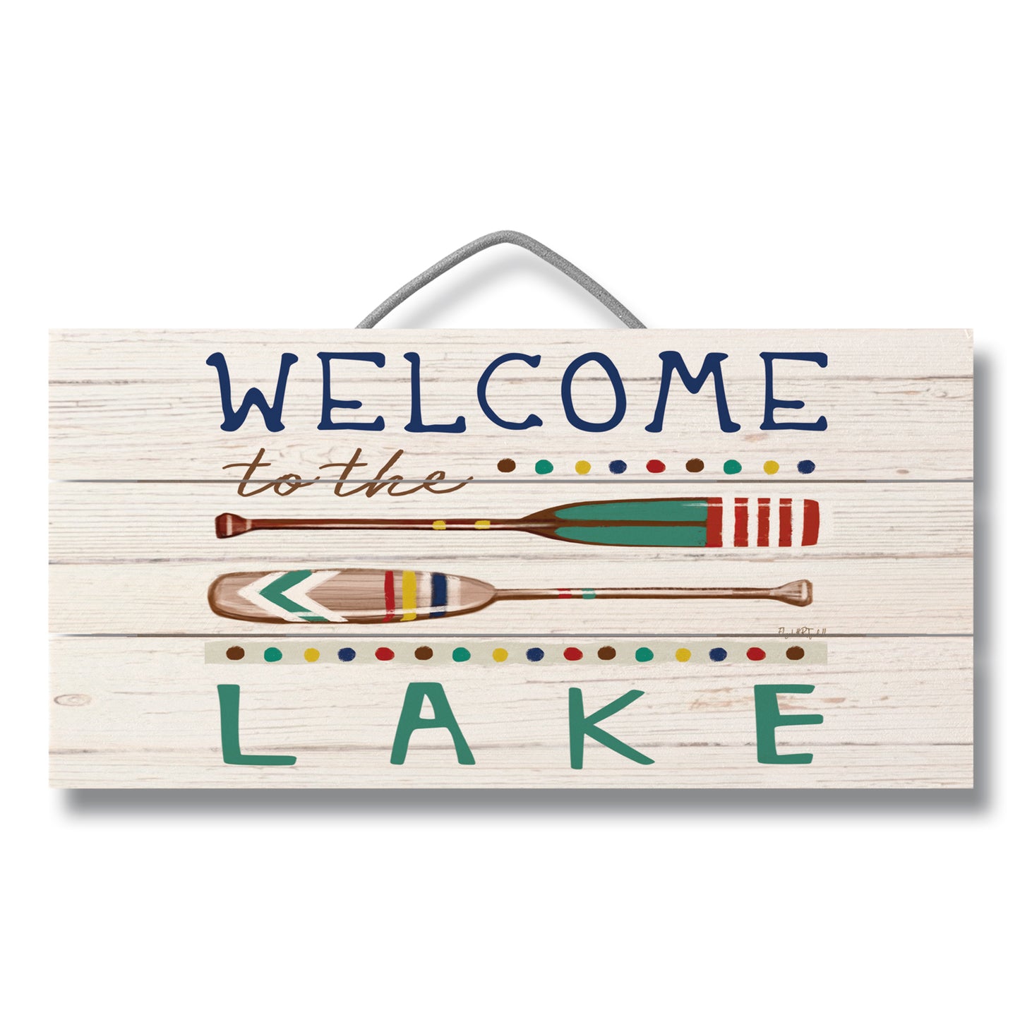 Welcome to the Lake Decorative Slatted Pallet Wood Sign 12" by 6" Wire Hanger Doubles as an Easel