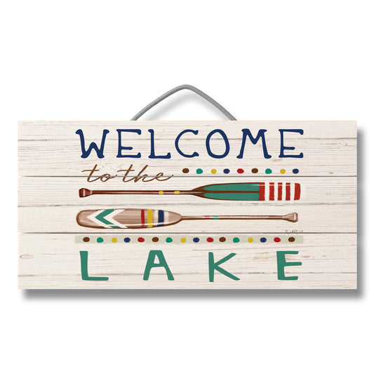 Welcome to the Lake Decorative Slatted Pallet Wood Sign 12" by 6" Wire Hanger Doubles as an Easel