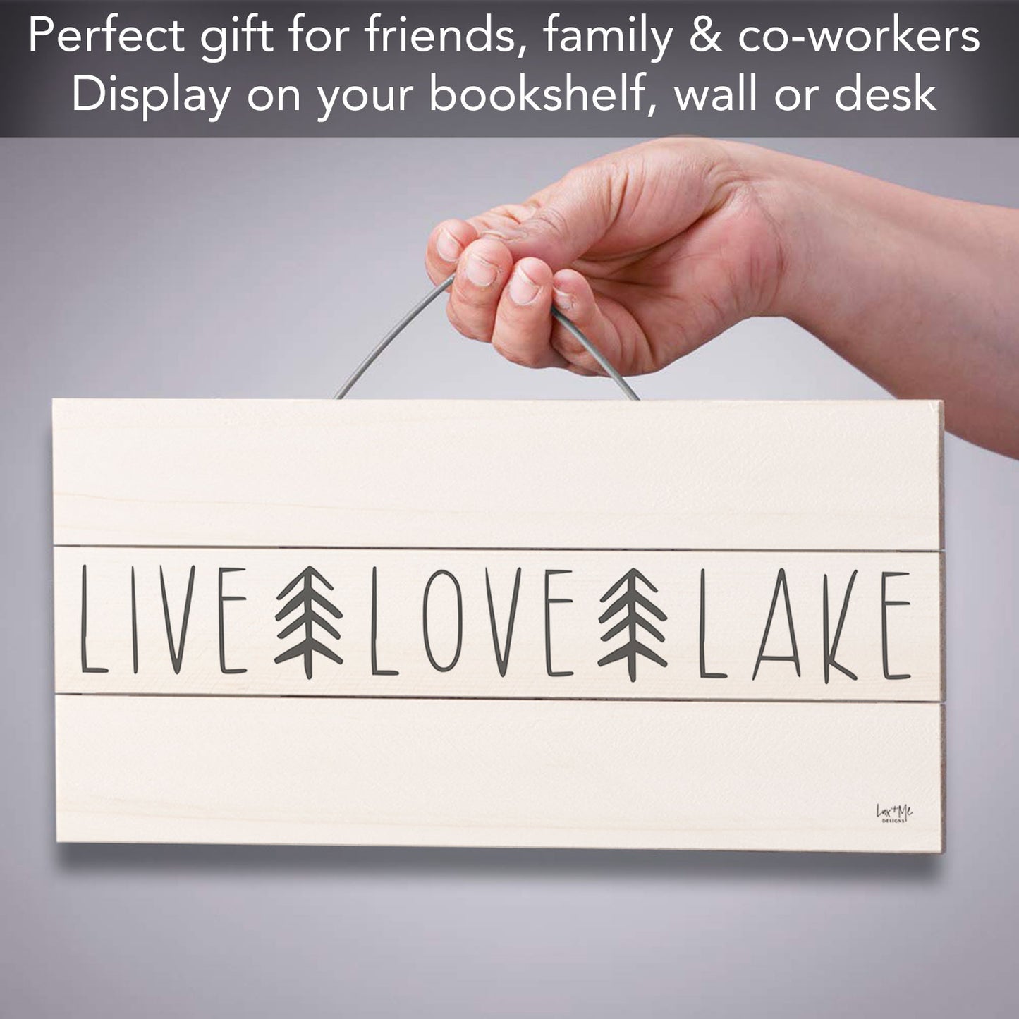 Live Love Lake Decorative Slatted Pallet Wood Sign 12" by 6" Wire Hanger Doubles as an Easel