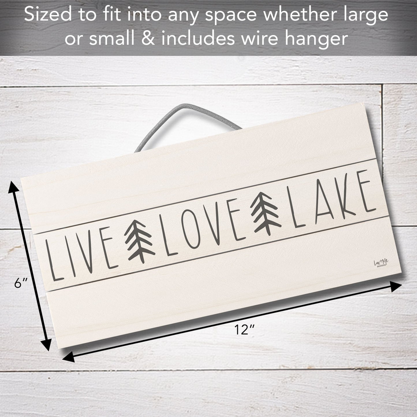 Live Love Lake Decorative Slatted Pallet Wood Sign 12" by 6" Wire Hanger Doubles as an Easel