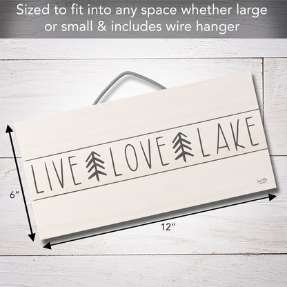 Live Love Lake Decorative Slatted Pallet Wood Sign 12" by 6" Wire Hanger Doubles as an Easel