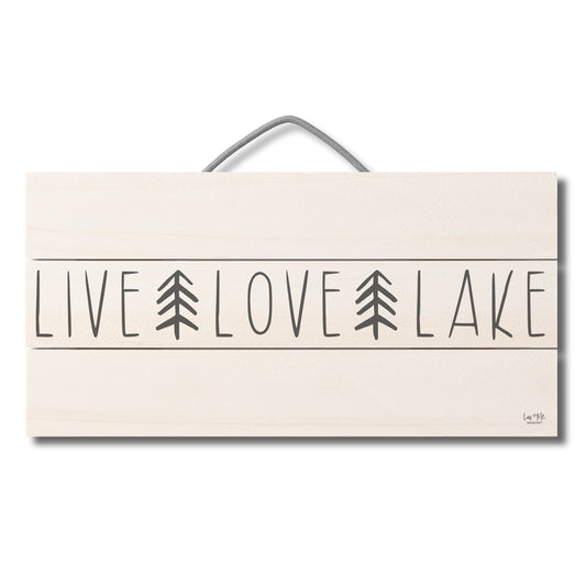 Live Love Lake Decorative Slatted Pallet Wood Sign 12" by 6" Wire Hanger Doubles as an Easel