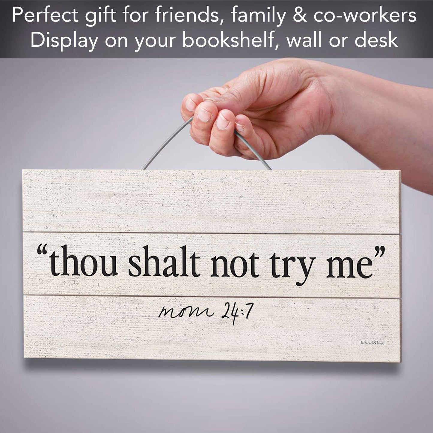 Try Me Decorative Slatted Pallet Wood Sign 12" by 6" Wire Hanger Doubles as an Easel