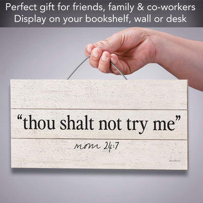 Try Me Decorative Slatted Pallet Wood Sign 12" by 6" Wire Hanger Doubles as an Easel