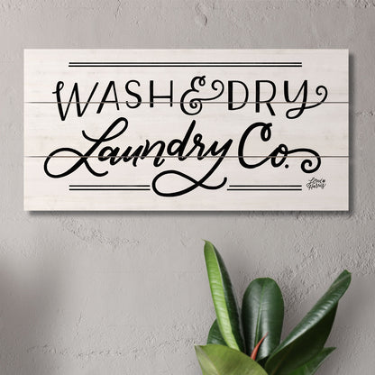 Laundry Company Decorative Slatted Pallet Wood Sign 12" by 6" Wire Hanger Doubles as an Easel