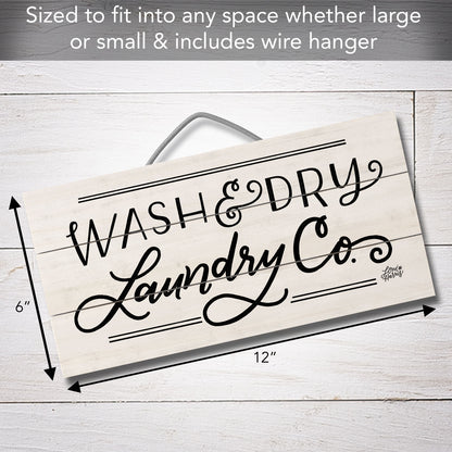 Laundry Company Decorative Slatted Pallet Wood Sign 12" by 6" Wire Hanger Doubles as an Easel