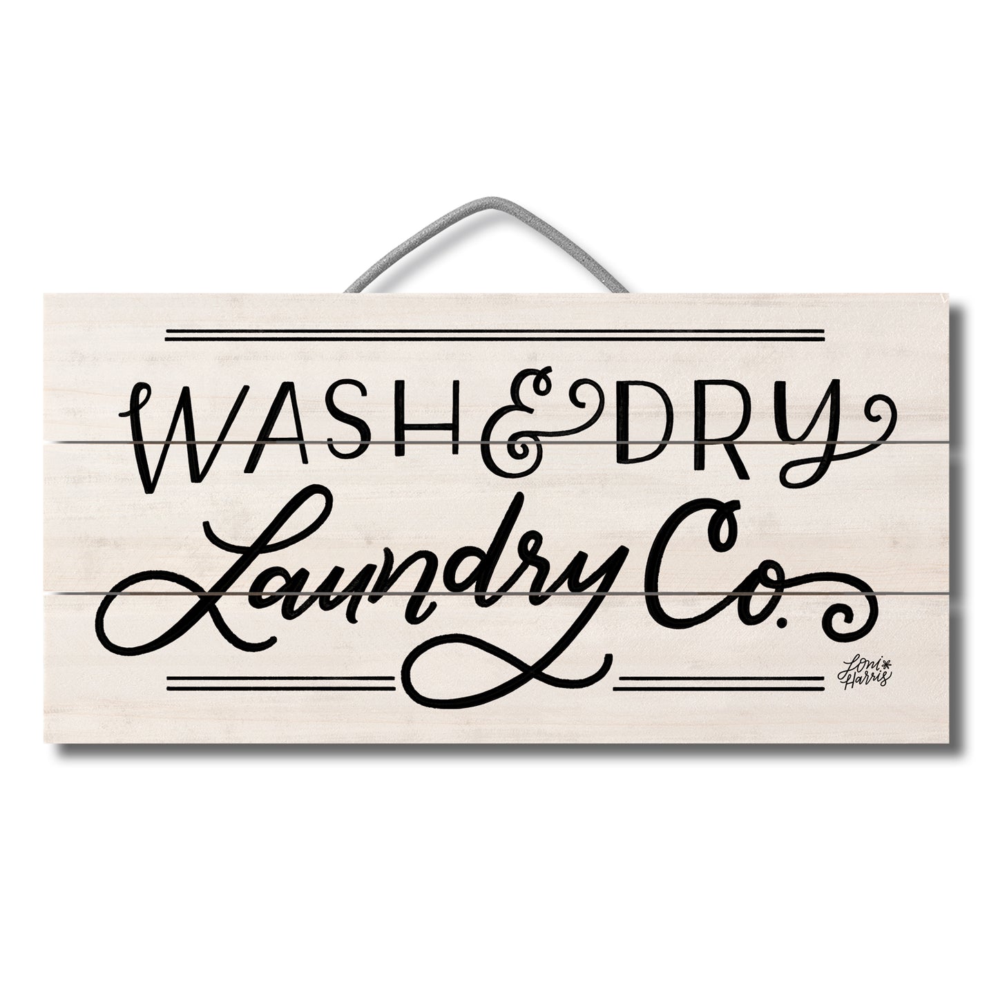 Laundry Company Decorative Slatted Pallet Wood Sign 12" by 6" Wire Hanger Doubles as an Easel
