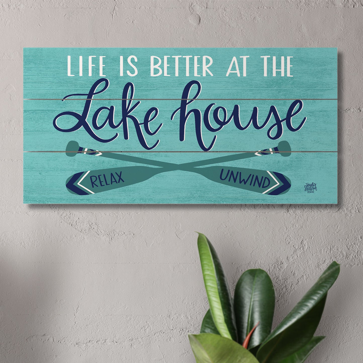 Lake House Decorative Slatted Pallet Wood Sign 12" by 6" Wire Hanger Doubles as an Easel