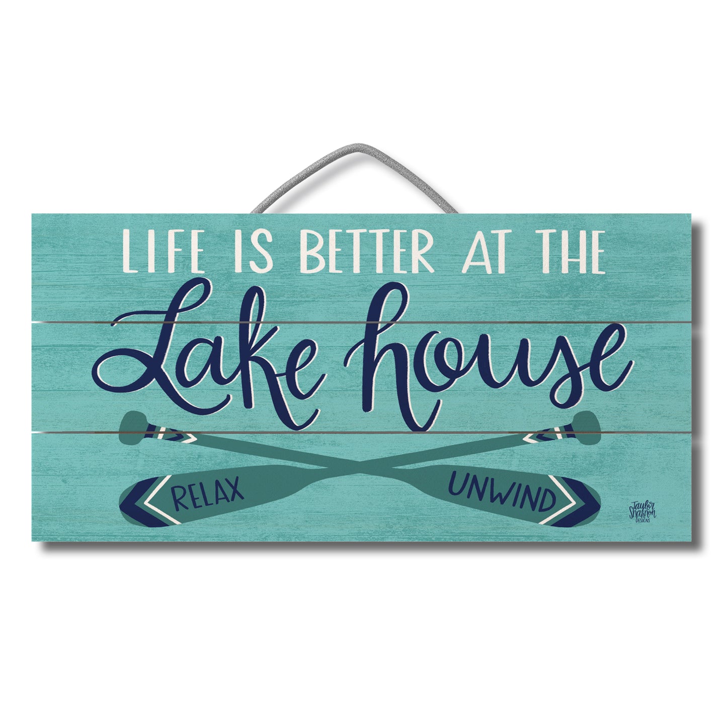 Lake House Decorative Slatted Pallet Wood Sign 12" by 6" Wire Hanger Doubles as an Easel