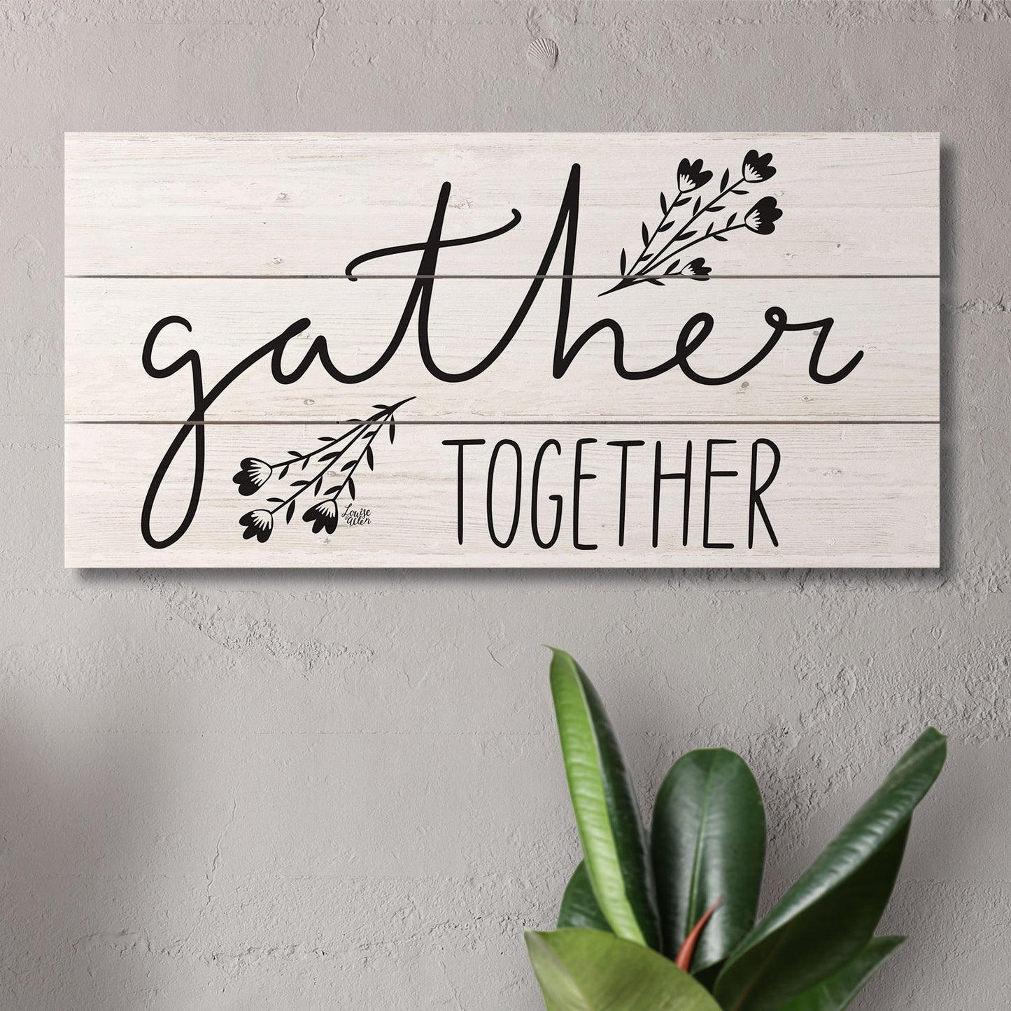 Gather Together Decorative Slatted Pallet Wood Sign 12" by 6" Wire Hanger Doubles as an Easel