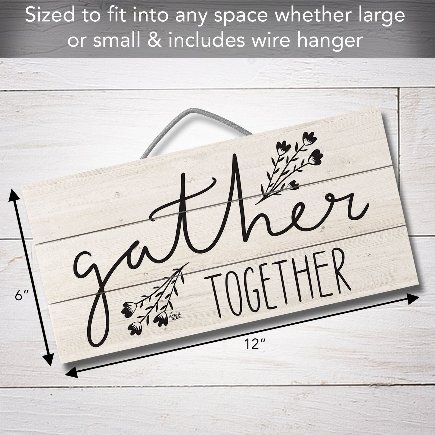 Gather Together Decorative Slatted Pallet Wood Sign 12" by 6" Wire Hanger Doubles as an Easel