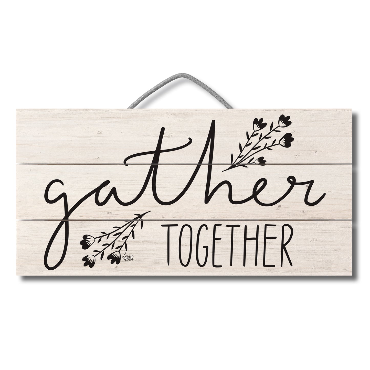 Gather Together Decorative Slatted Pallet Wood Sign 12" by 6" Wire Hanger Doubles as an Easel