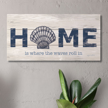 Where the Waves Roll In Decorative Slatted Pallet Wood Sign 12" by 6" Wire Hanger Doubles as an Easel