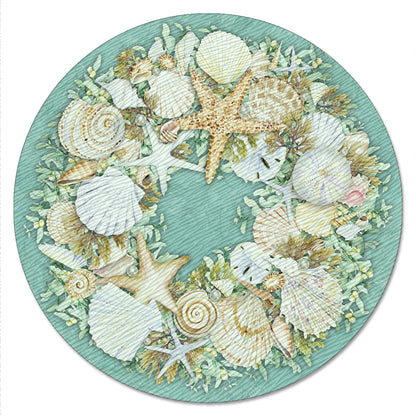 CounterArt Coastal Wreath 4mm Tempered Glass Lazy Susan Turntable 13” Diameter
