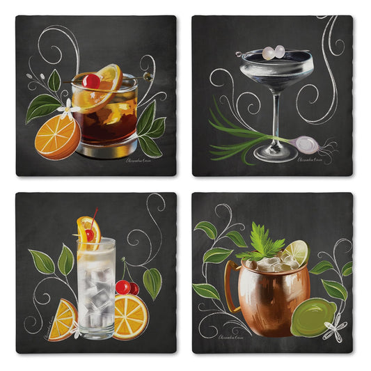 Thirstystone Crafty Cocktails 4-Pack Tumbled Tile Stone Coasters 4" Square